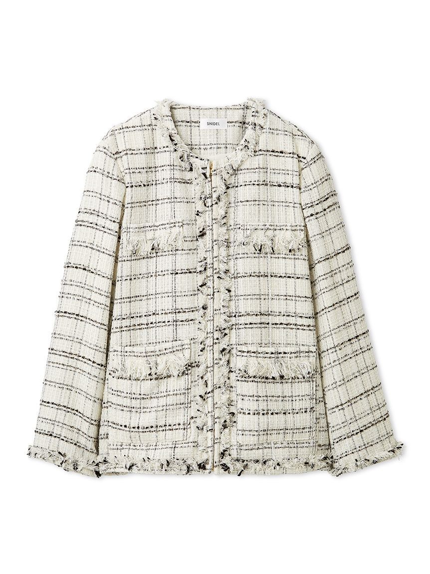 SNIDEL「ロングツイードジャケット」|ノーカラージャケット|