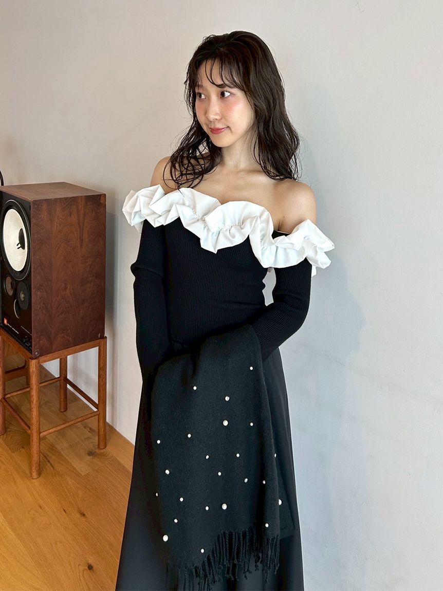 LILY BROWN「[L.B CANDY STOCK]パールビジュー付きストール」|マフラー|