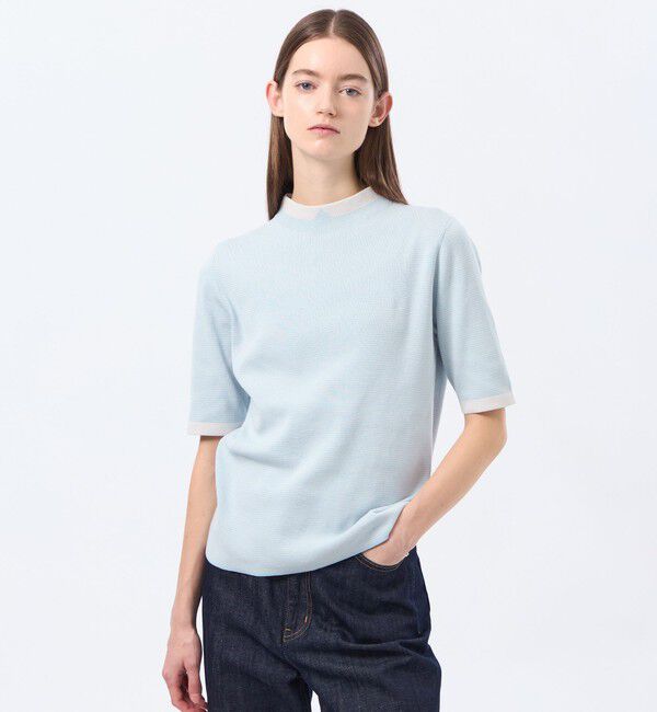MACKINTOSH PHILOSOPHY「【LEE4月号/蛯原友里さん着用】Cleric Collar Knit ハーフスリーブ」|ニット・セーター|ブルー