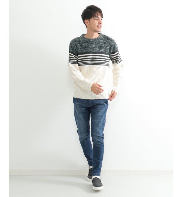 ikka「編地MIXパネルボーダーニット」|プルオーバー|