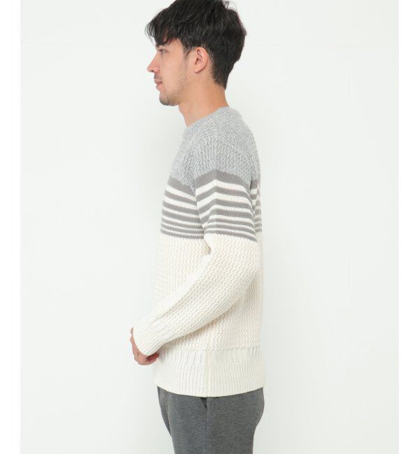 ikka「編地MIXパネルボーダーニット」|プルオーバー|