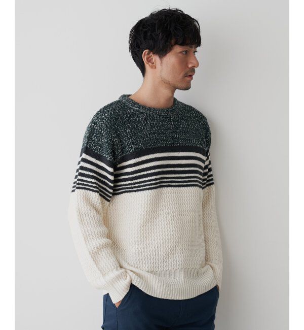 ikka「編地MIXパネルボーダーニット」|プルオーバー|