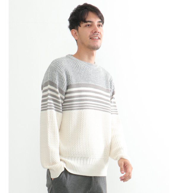 ikka「編地MIXパネルボーダーニット」|プルオーバー|