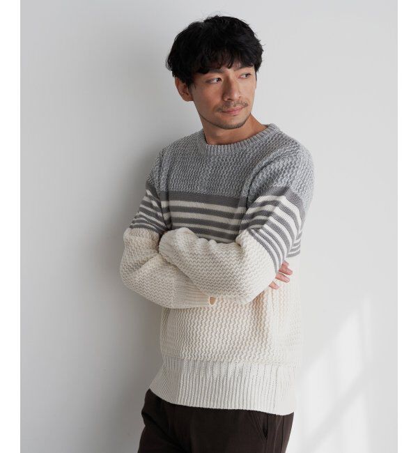 ikka「編地MIXパネルボーダーニット」|プルオーバー|