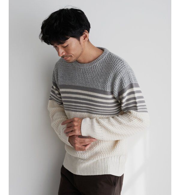 ikka「編地MIXパネルボーダーニット」|プルオーバー|