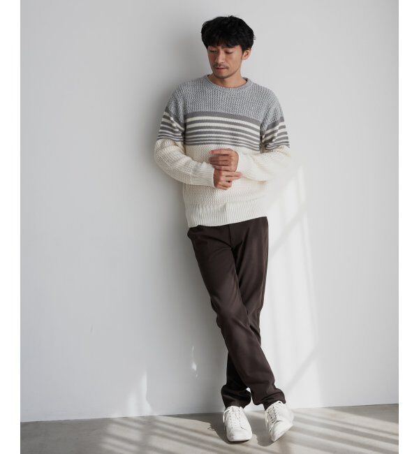 ikka「編地MIXパネルボーダーニット」|プルオーバー|