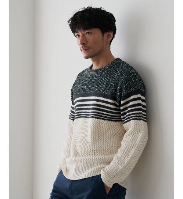 ikka「編地MIXパネルボーダーニット」|プルオーバー|