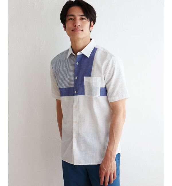 ikka「サッカーブロック切り替えシャツ」|シャツ・ブラウス|ホワイト