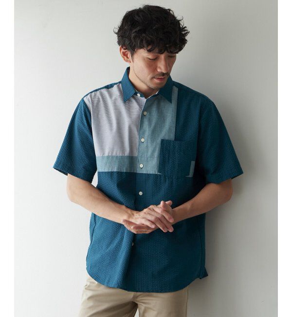 ikka「サッカーブロック切り替えシャツ」|シャツ・ブラウス|グリーン