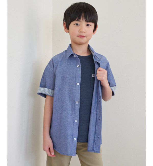 ikka kids「【親子おそろい】シャンブレー5分袖シャツ（120~160cm）」|シャツ・ブラウス|