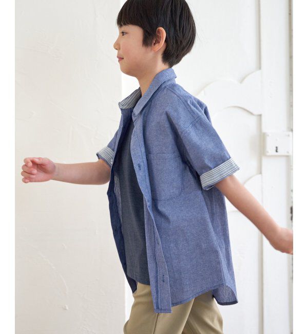 ikka kids「【親子おそろい】シャンブレー5分袖シャツ（120~160cm）」|シャツ・ブラウス|