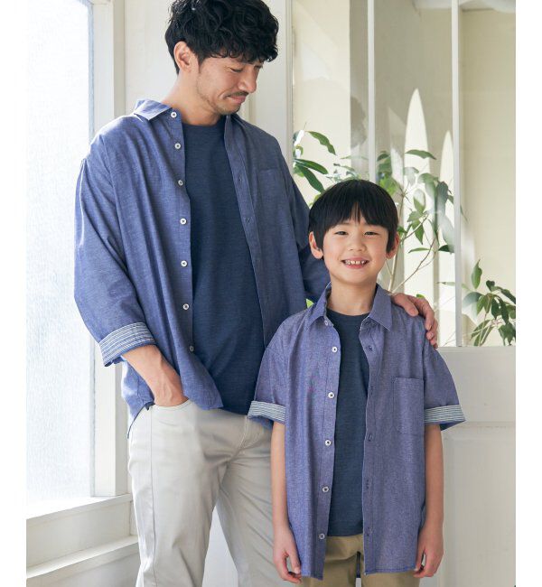ikka kids「【親子おそろい】シャンブレー5分袖シャツ（120~160cm）」|シャツ・ブラウス|
