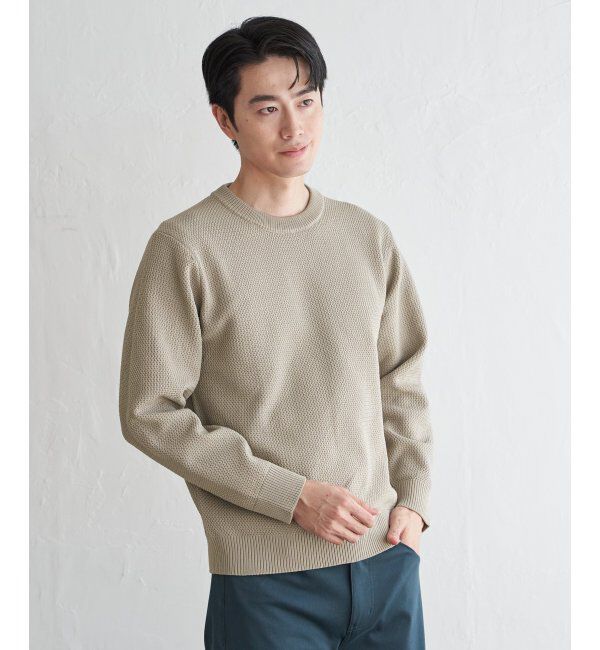 ikka「GOKU楽ニット鹿の子クルー」|プルオーバー|ベージュ