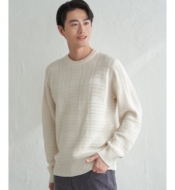 ikka「ジャカードチェックニット」|プルオーバー|