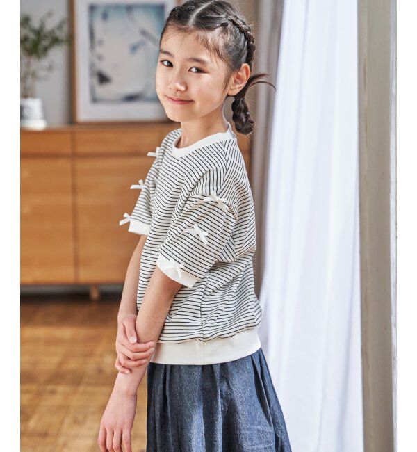 ikka kids「【親子コーデ】 フライス袖リボンドルマンプルオーバー (120cm~160cm)」|Tシャツ・カットソー|