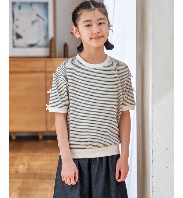 ikka kids「【親子コーデ】 フライス袖リボンドルマンプルオーバー (120cm~160cm)」|Tシャツ・カットソー|