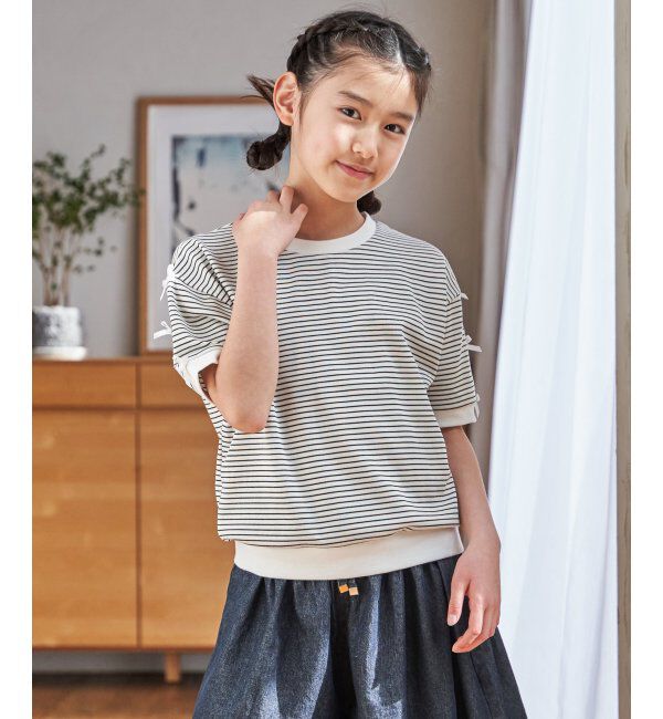 ikka kids「【親子コーデ】 フライス袖リボンドルマンプルオーバー (120cm~160cm)」|Tシャツ・カットソー|