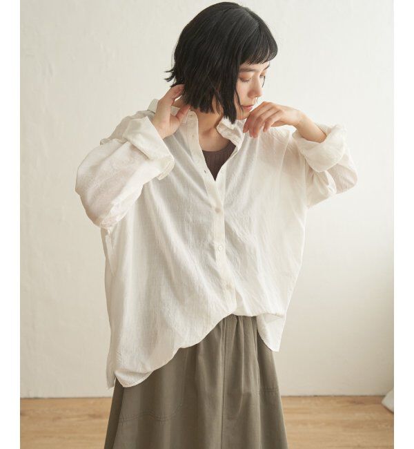 Lbc with Life「コットンゆるシャーリング2WAYシャツ」|シャツ・ブラウス|ホワイト