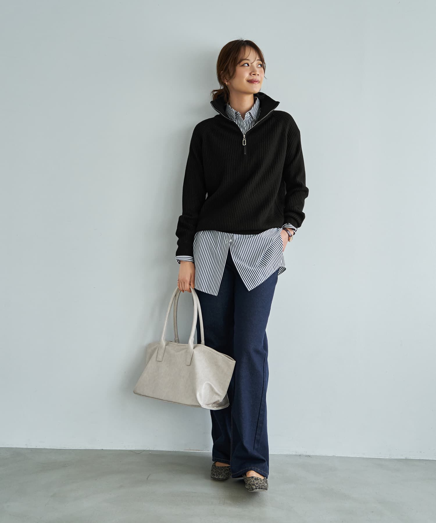 STYLE DELI「スタンドネックジップニットトップス」|ニット・セーター|