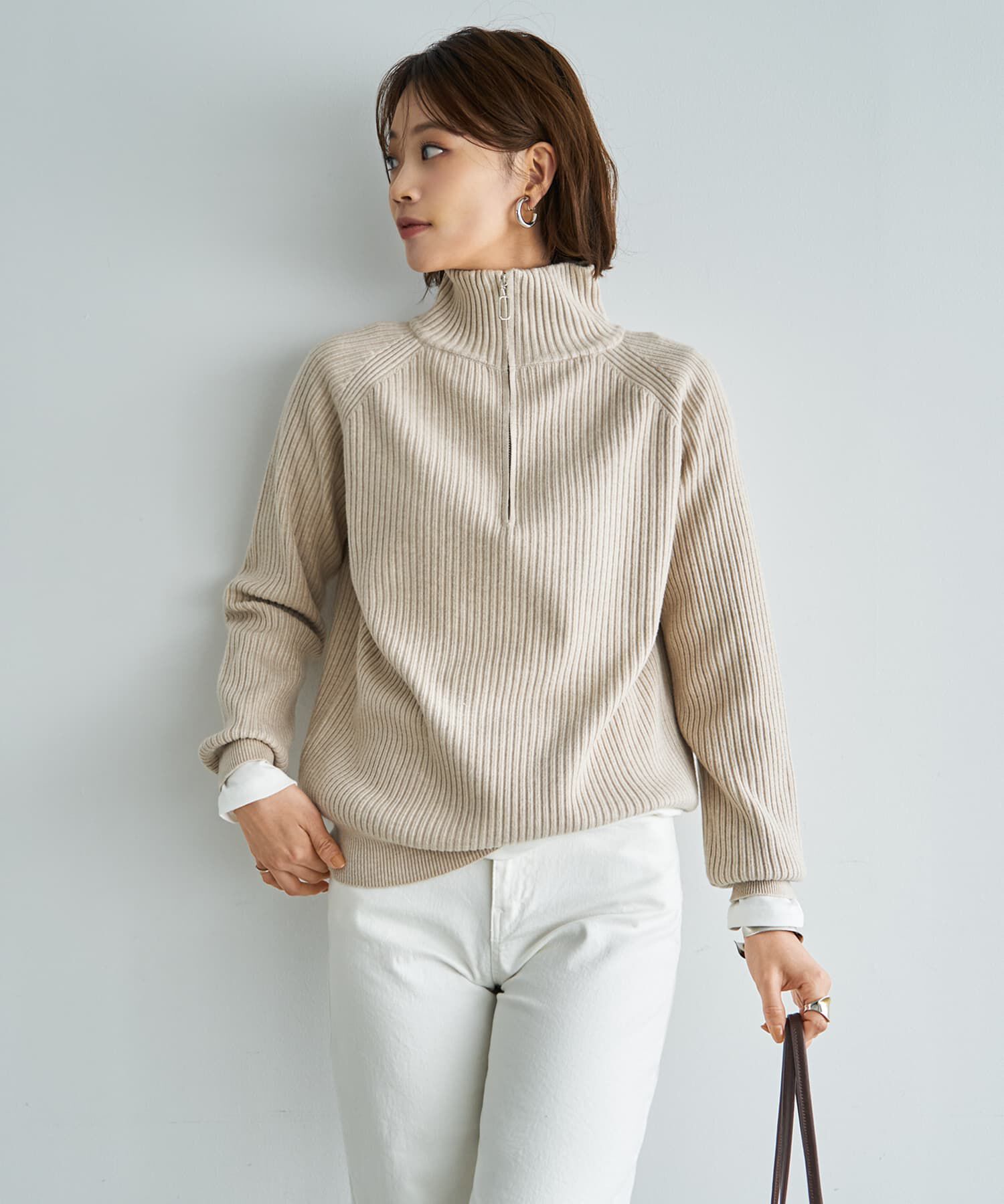 STYLE DELI「スタンドネックジップニットトップス」|ニット・セーター|