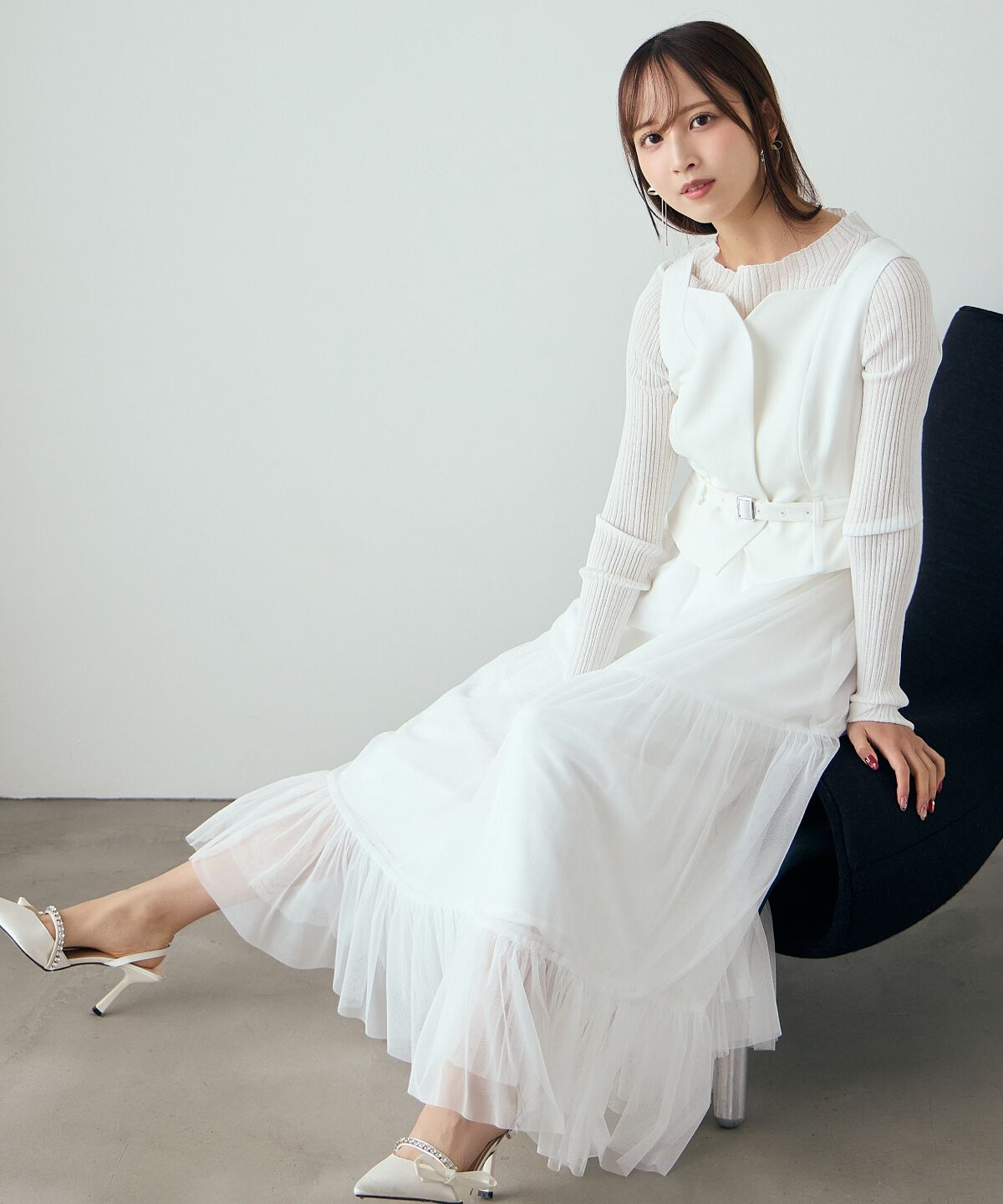 アンドクチュール「異素材ドッキングチュールワンピース」|ワンピース|