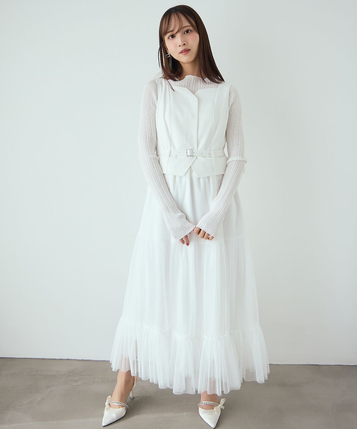 アンドクチュール「異素材ドッキングチュールワンピース」|ワンピース|