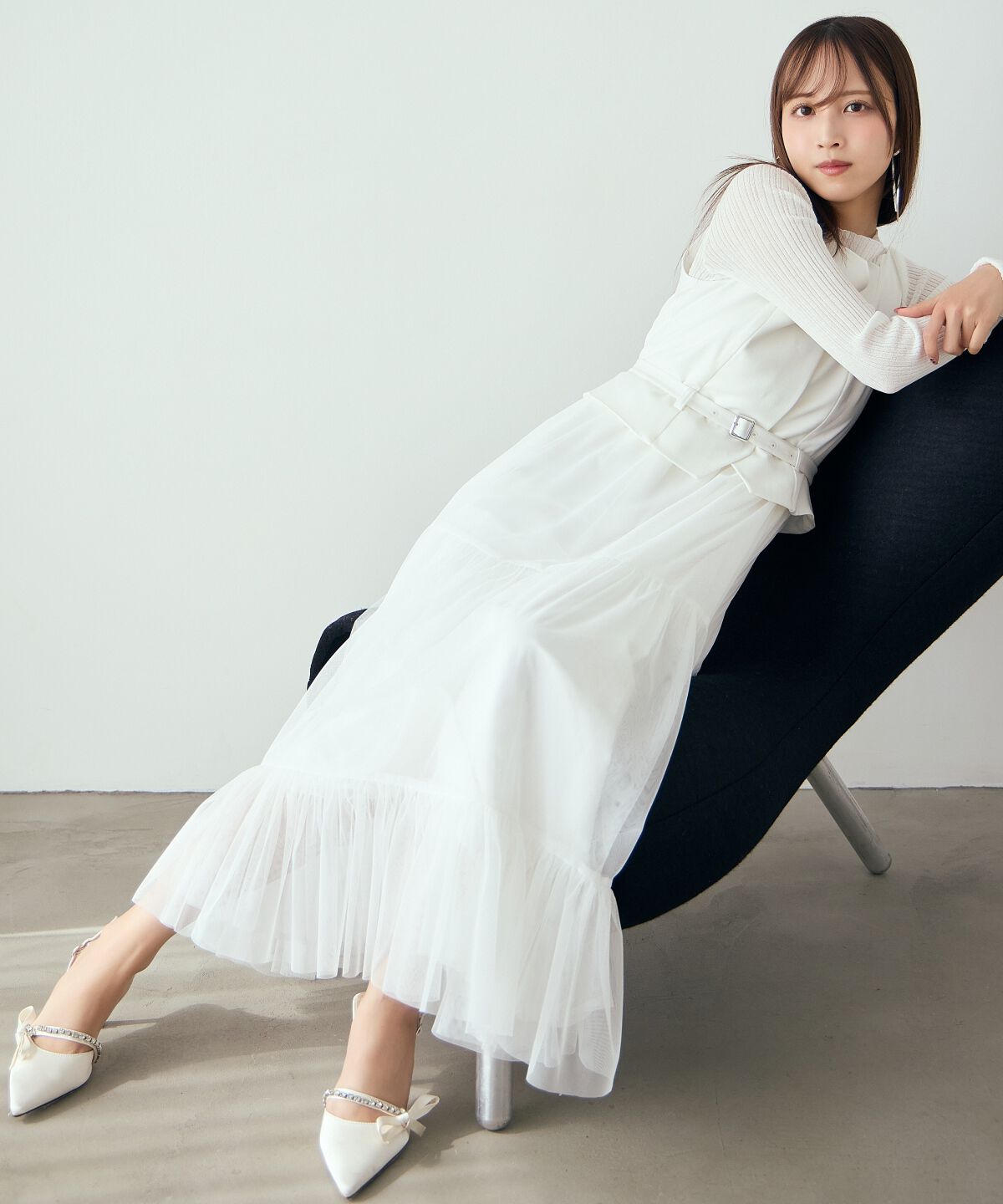 アンドクチュール「異素材ドッキングチュールワンピース」|ワンピース|