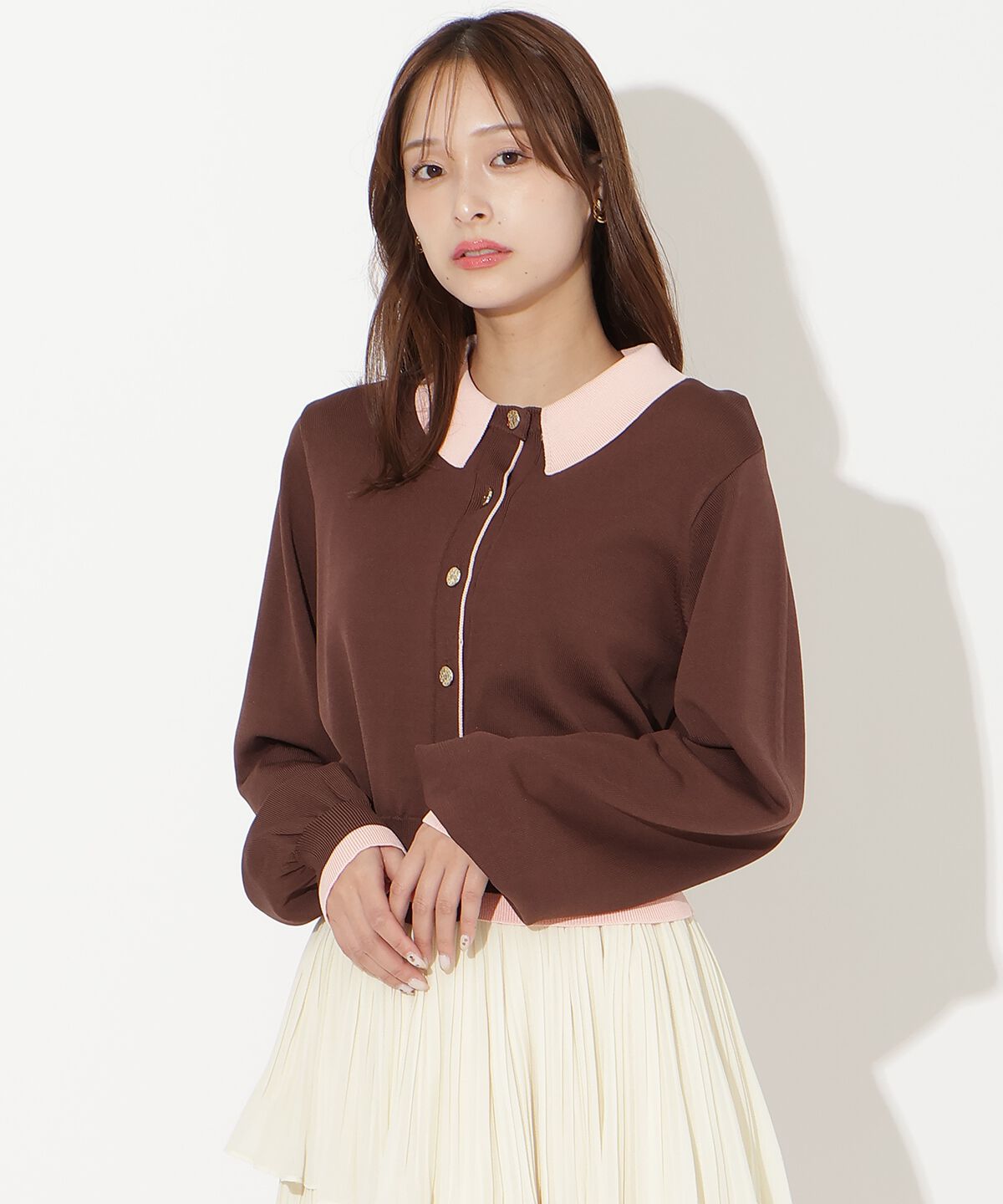 アンドクチュール「配色レイヤードライクニットカーディガン」|カーディガン|