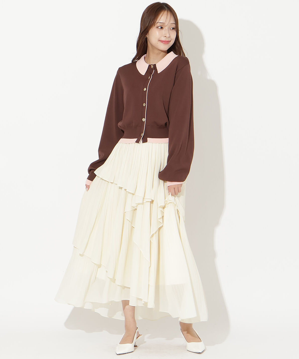 アンドクチュール「配色レイヤードライクニットカーディガン」|カーディガン|