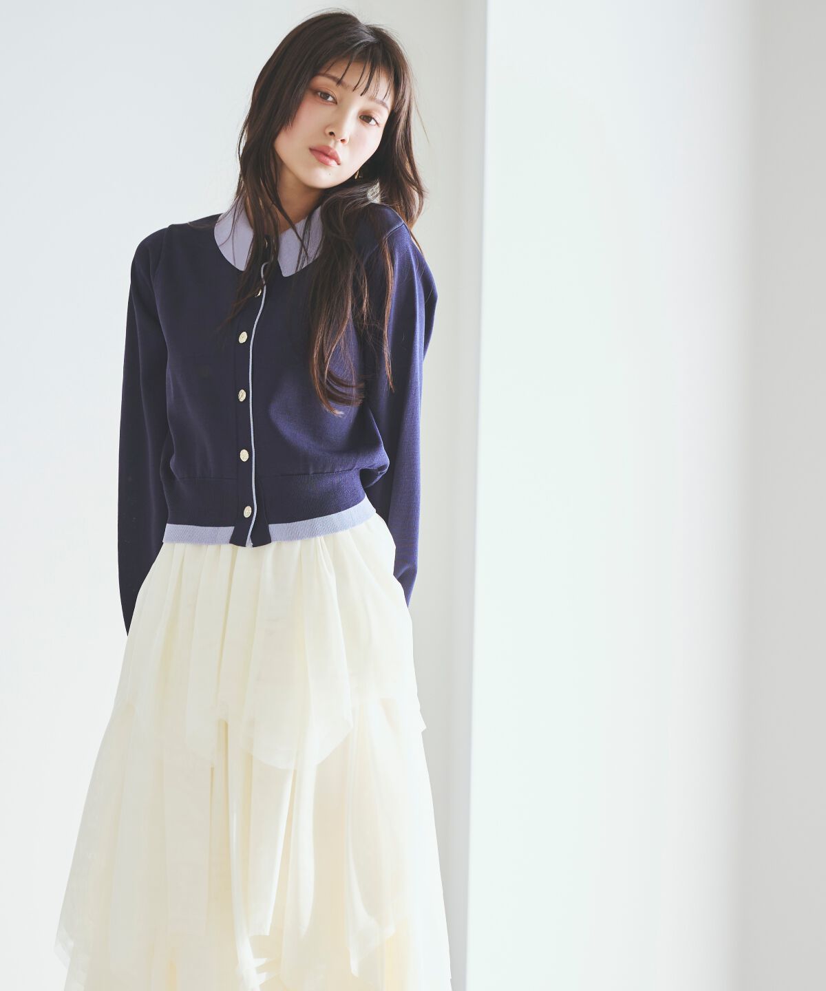 アンドクチュール「配色レイヤードライクニットカーディガン」|カーディガン|