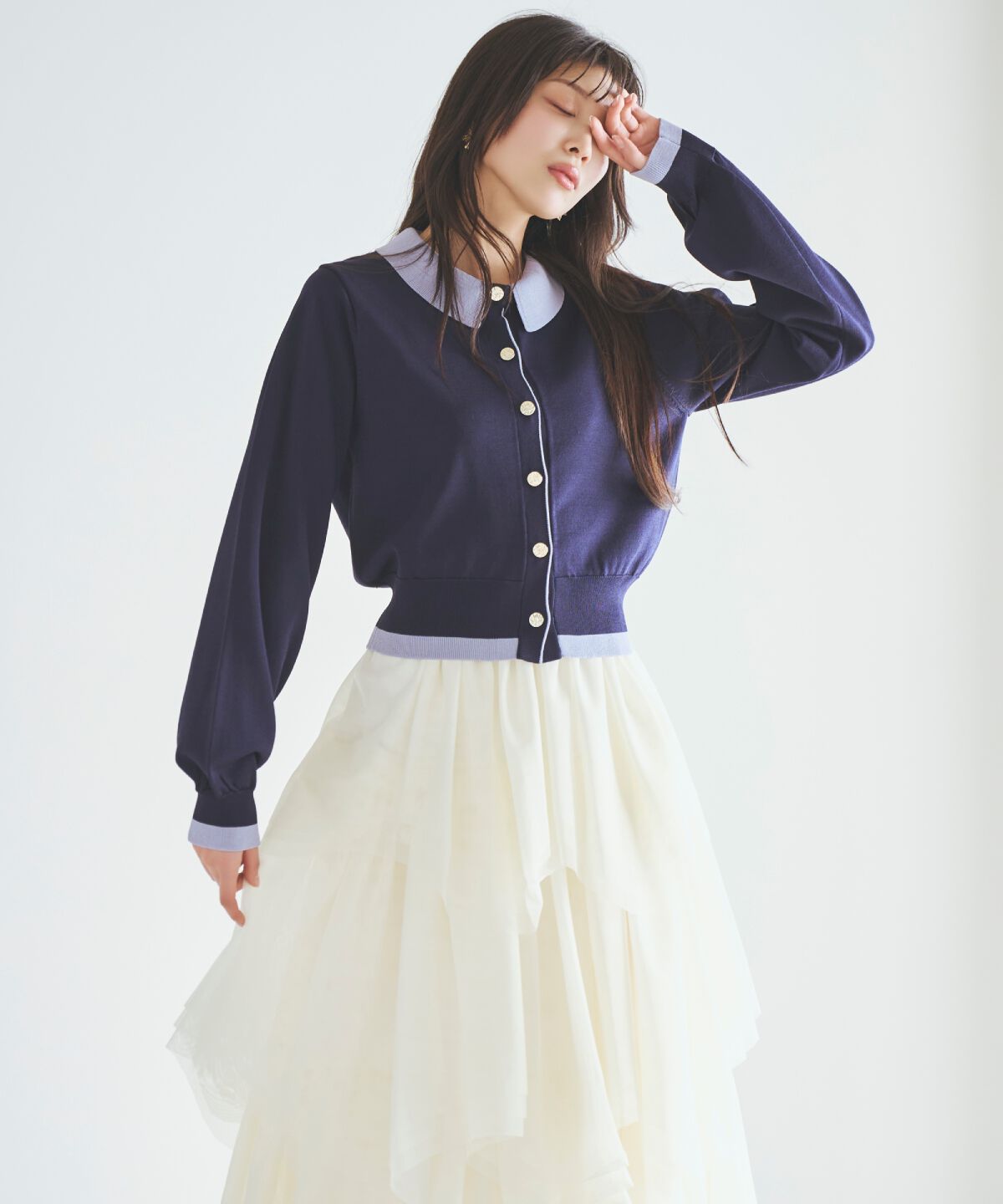 アンドクチュール「配色レイヤードライクニットカーディガン」|カーディガン|