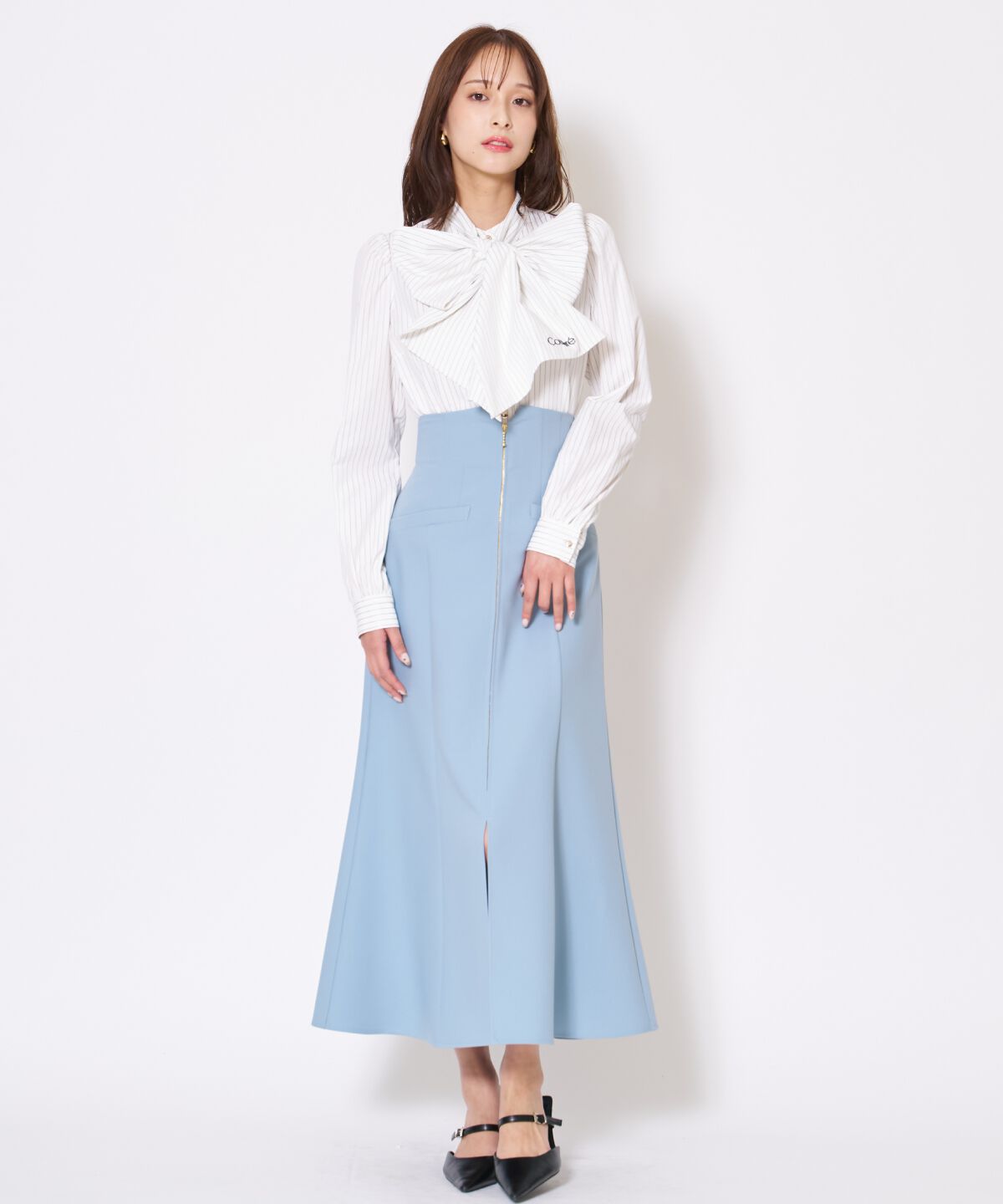 アンドクチュール「バタフライリボンストライプブラウス」|シャツ・ブラウス|