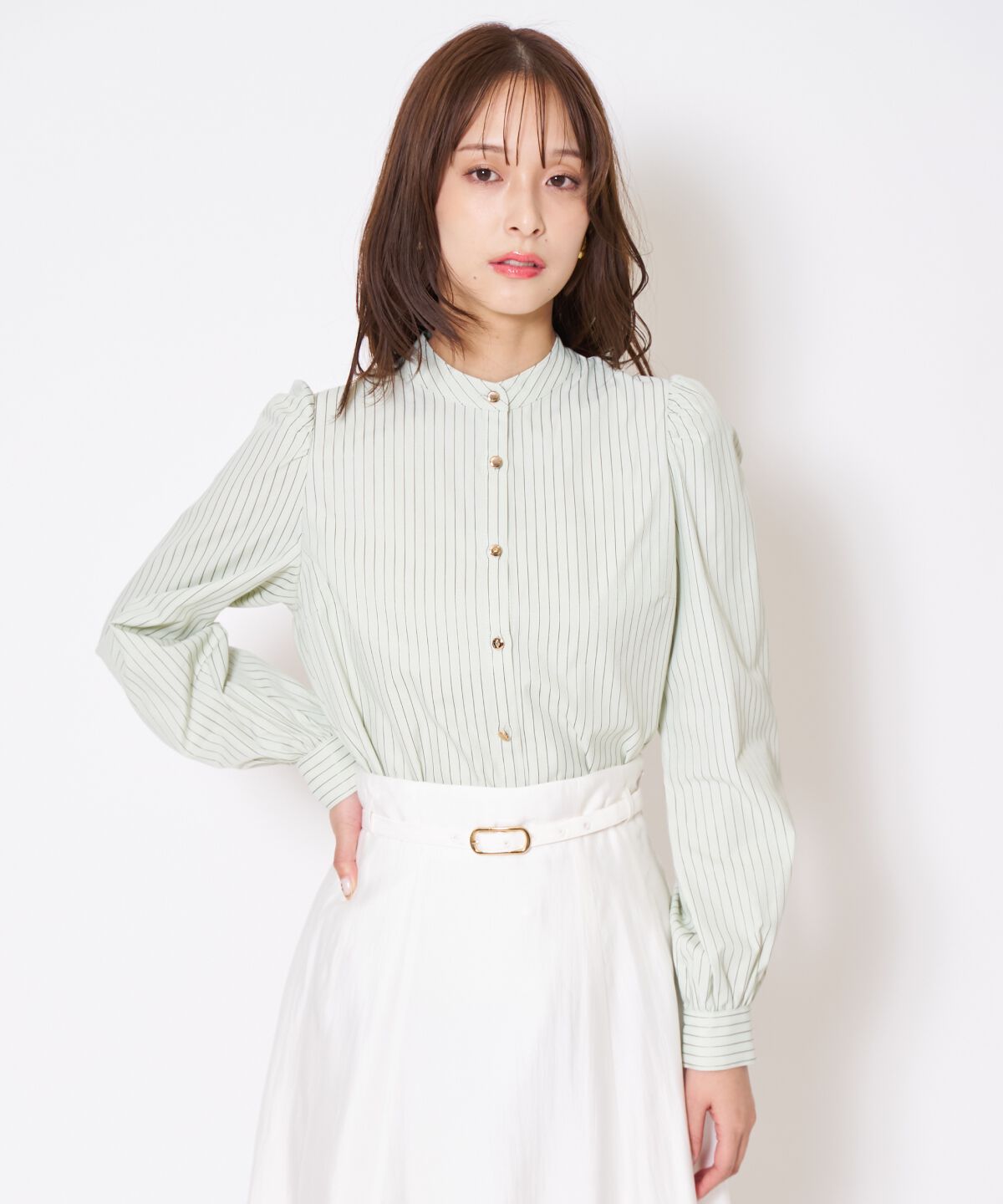 アンドクチュール「バタフライリボンストライプブラウス」|シャツ・ブラウス|