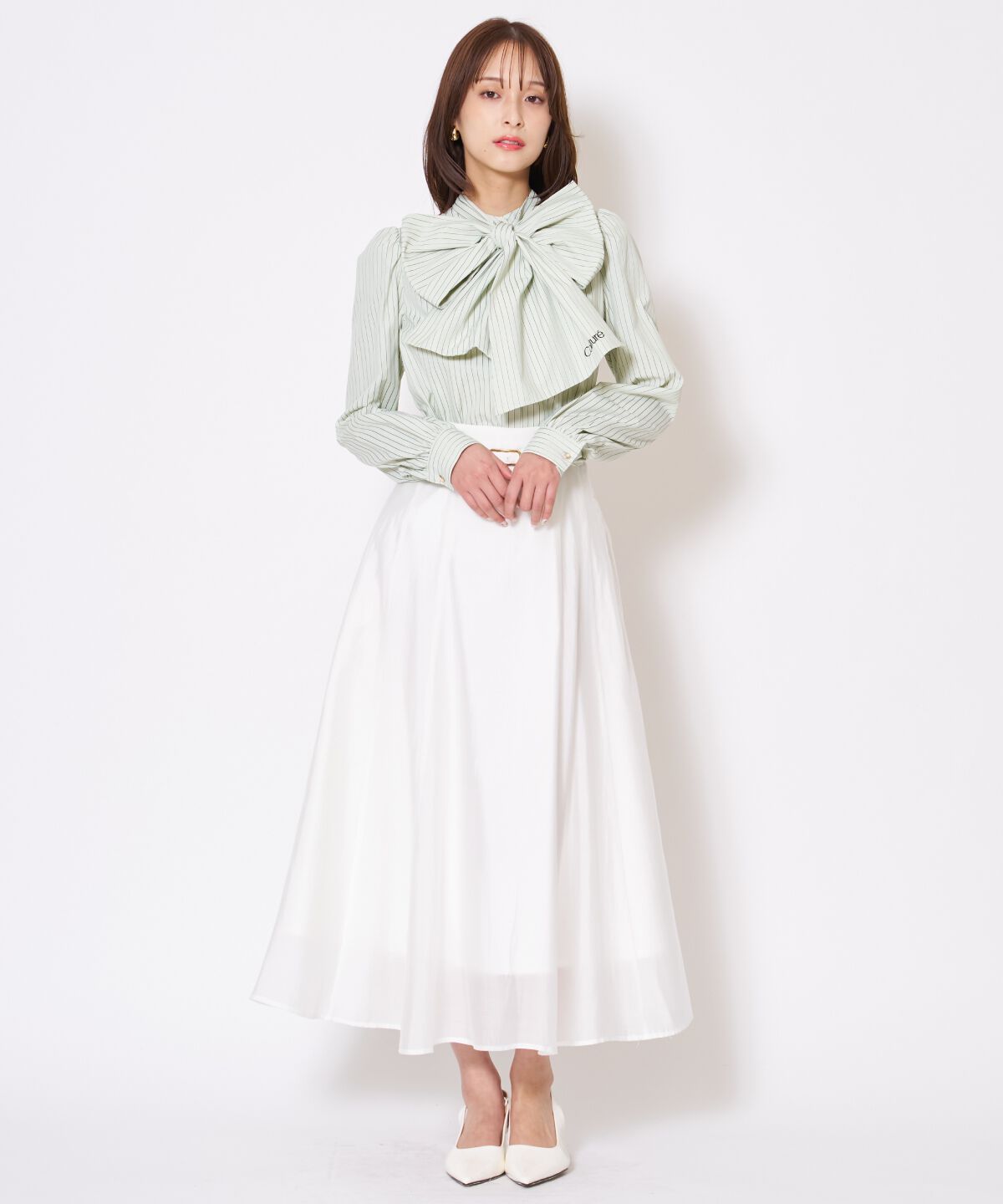 アンドクチュール「バタフライリボンストライプブラウス」|シャツ・ブラウス|