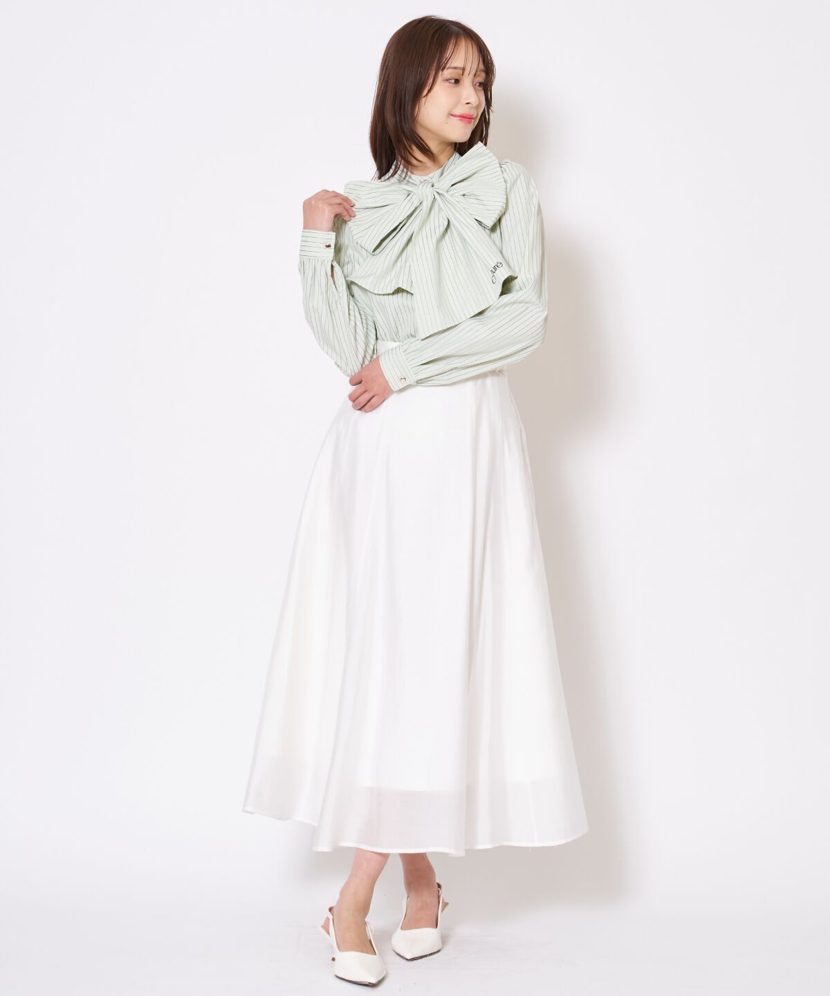 アンドクチュール「バタフライリボンストライプブラウス」|シャツ・ブラウス|