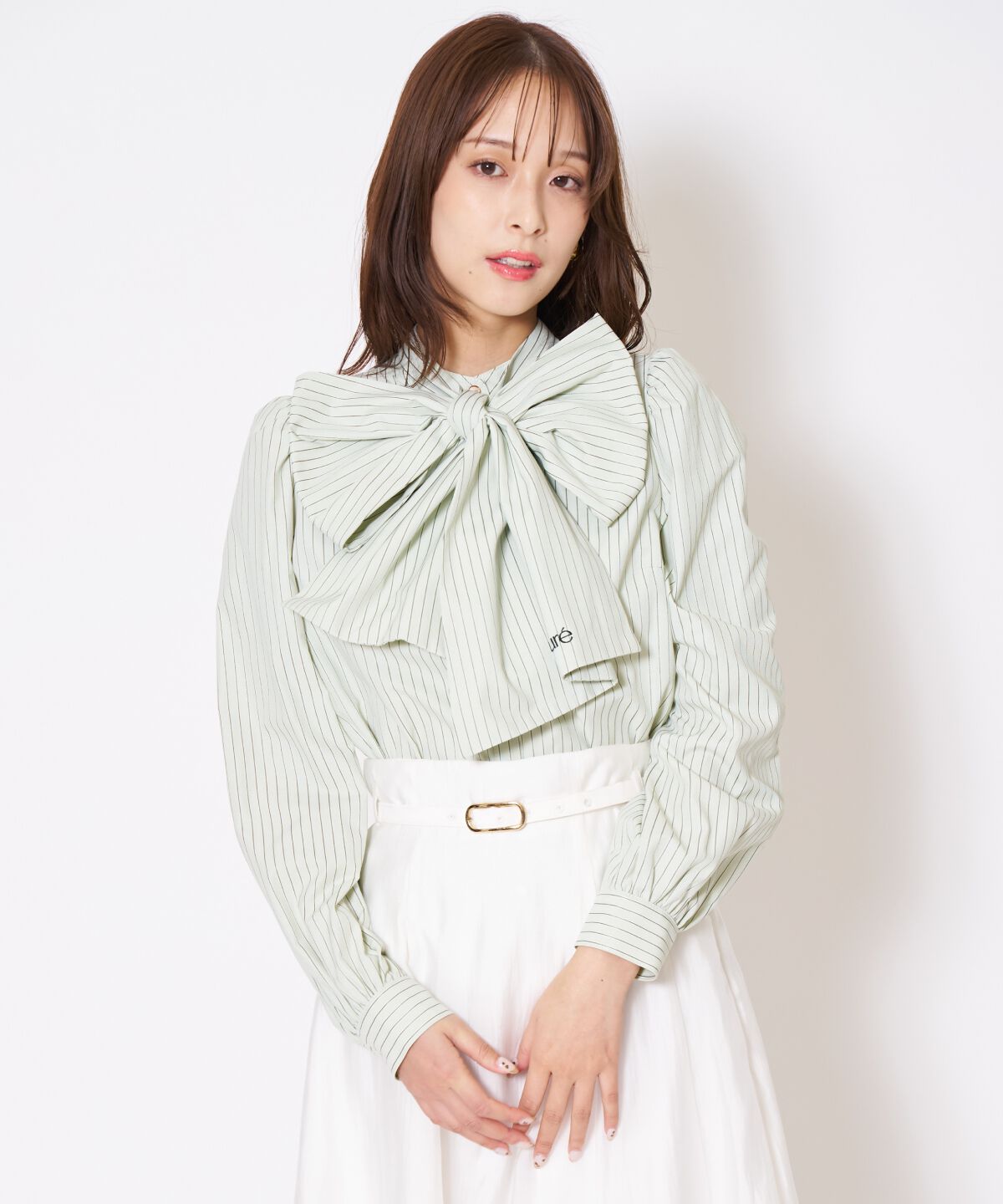 アンドクチュール「バタフライリボンストライプブラウス」|シャツ・ブラウス|