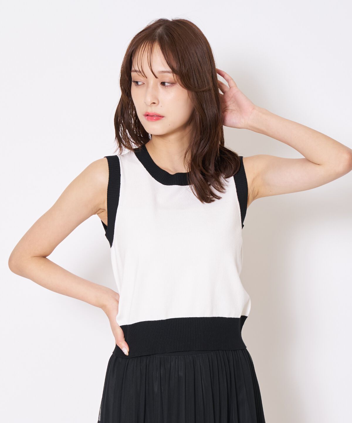 アンドクチュール「バイカラーニットアンサンブル」|カーディガン|