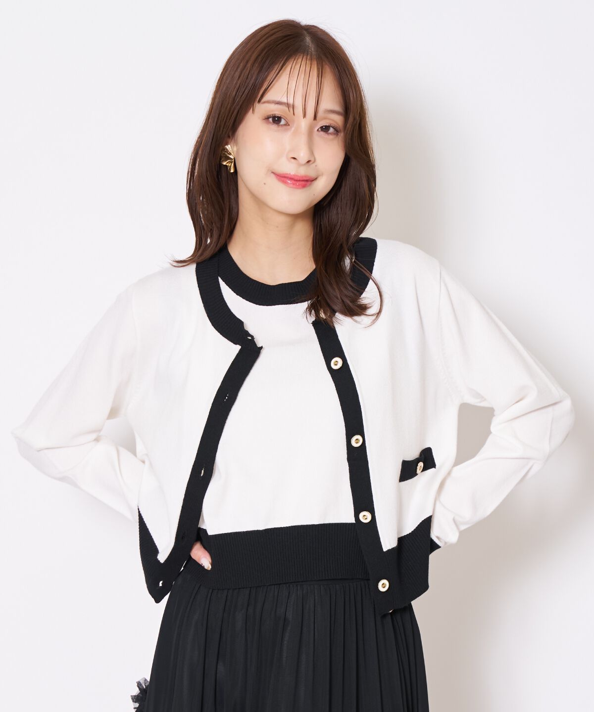 アンドクチュール「バイカラーニットアンサンブル」|カーディガン|