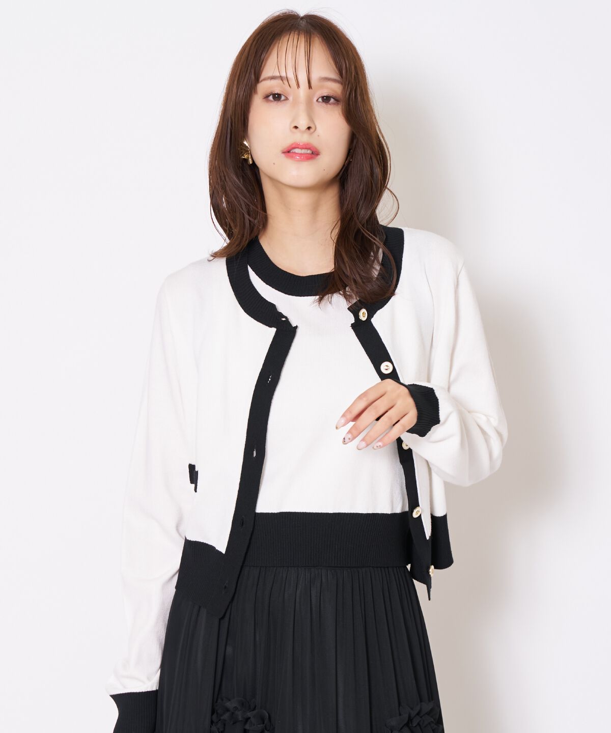 アンドクチュール「バイカラーニットアンサンブル」|カーディガン|