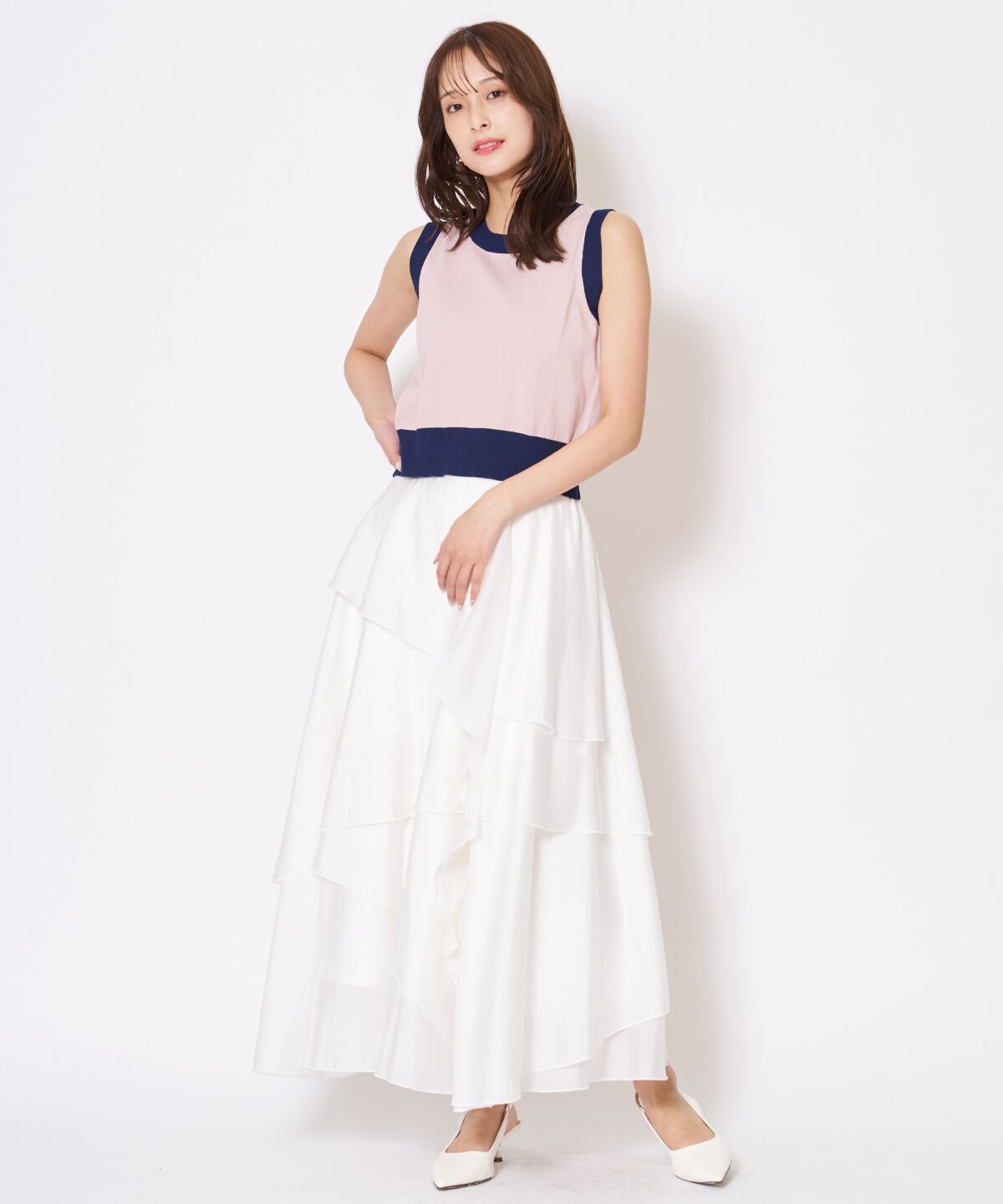 アンドクチュール「バイカラーニットアンサンブル」|カーディガン|