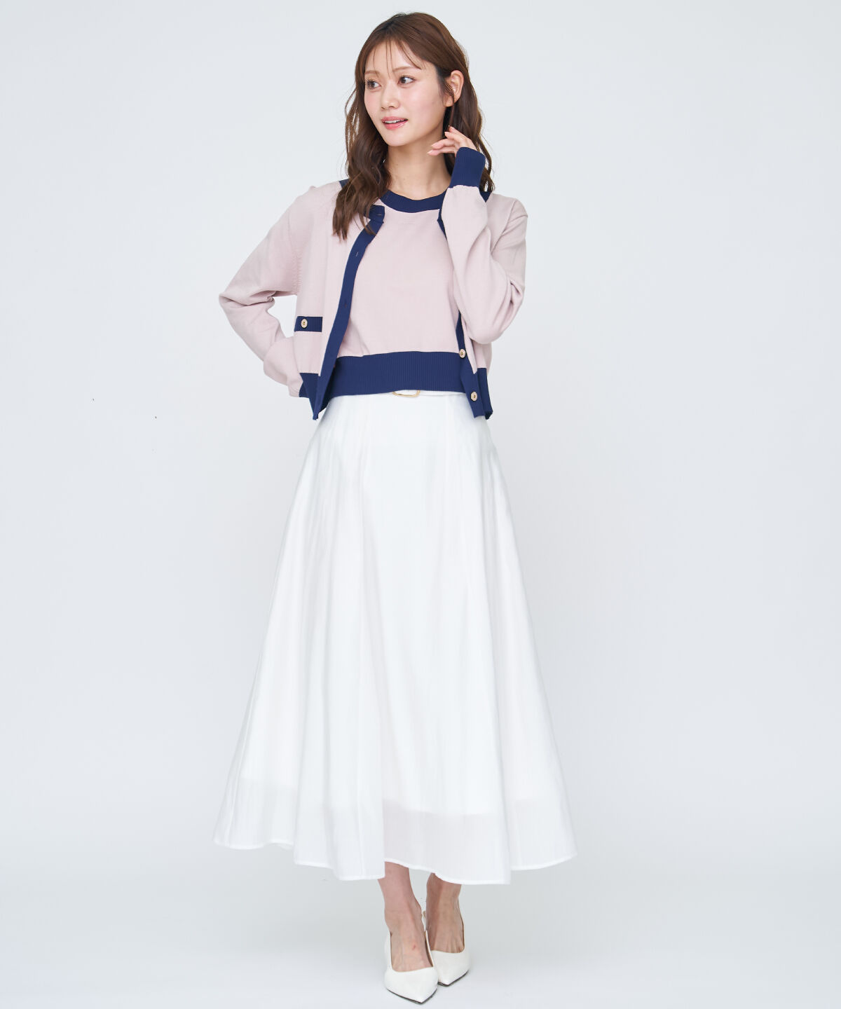 アンドクチュール「バイカラーニットアンサンブル」|カーディガン|