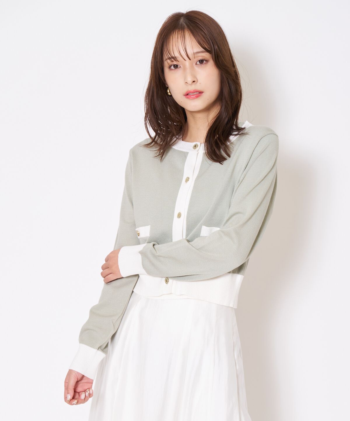 アンドクチュール「バイカラーニットアンサンブル」|カーディガン|