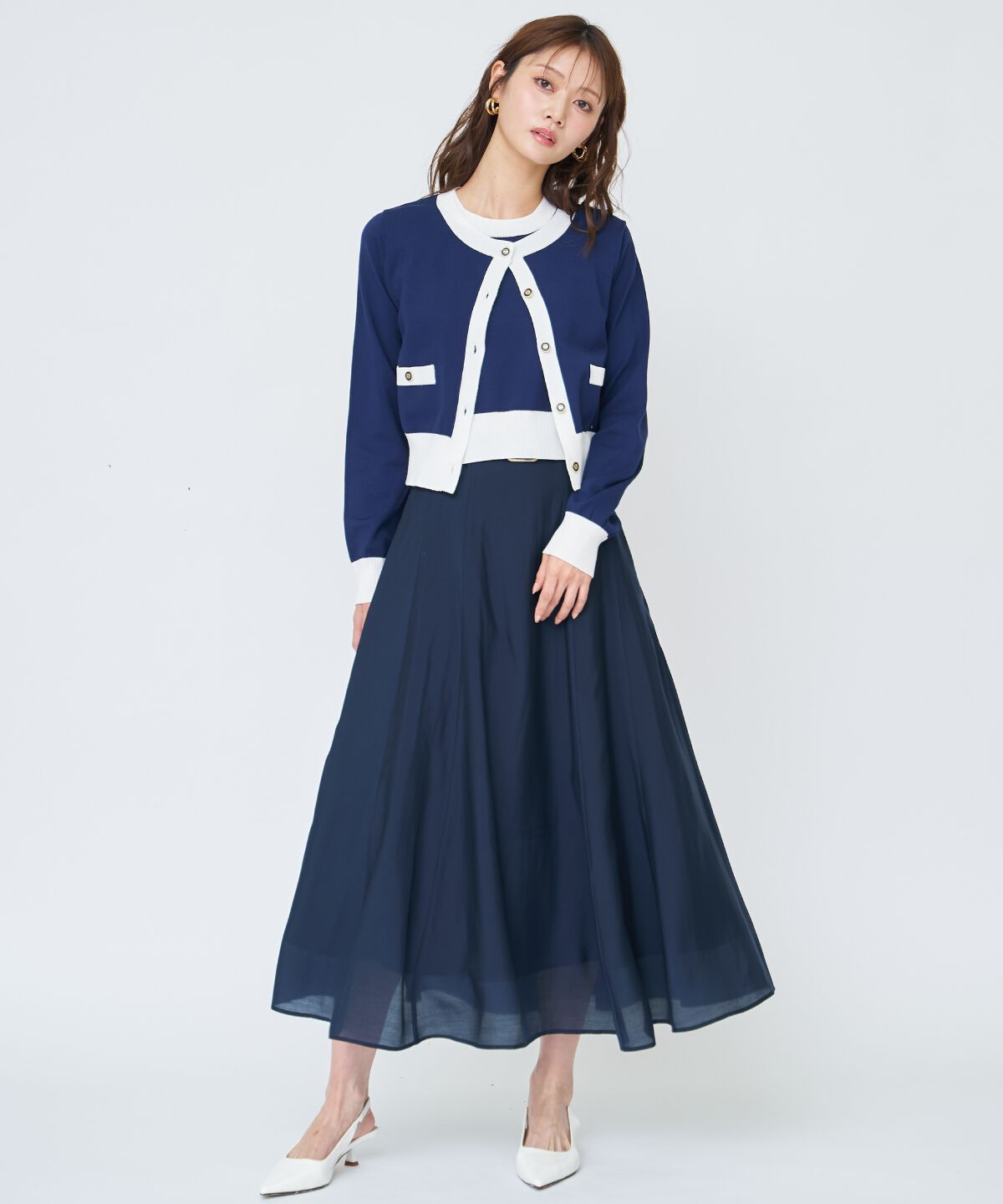 アンドクチュール「バイカラーニットアンサンブル」|カーディガン|