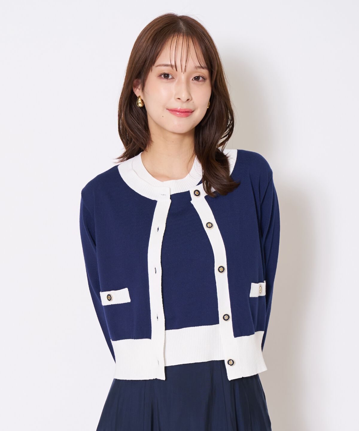 アンドクチュール「バイカラーニットアンサンブル」|カーディガン|