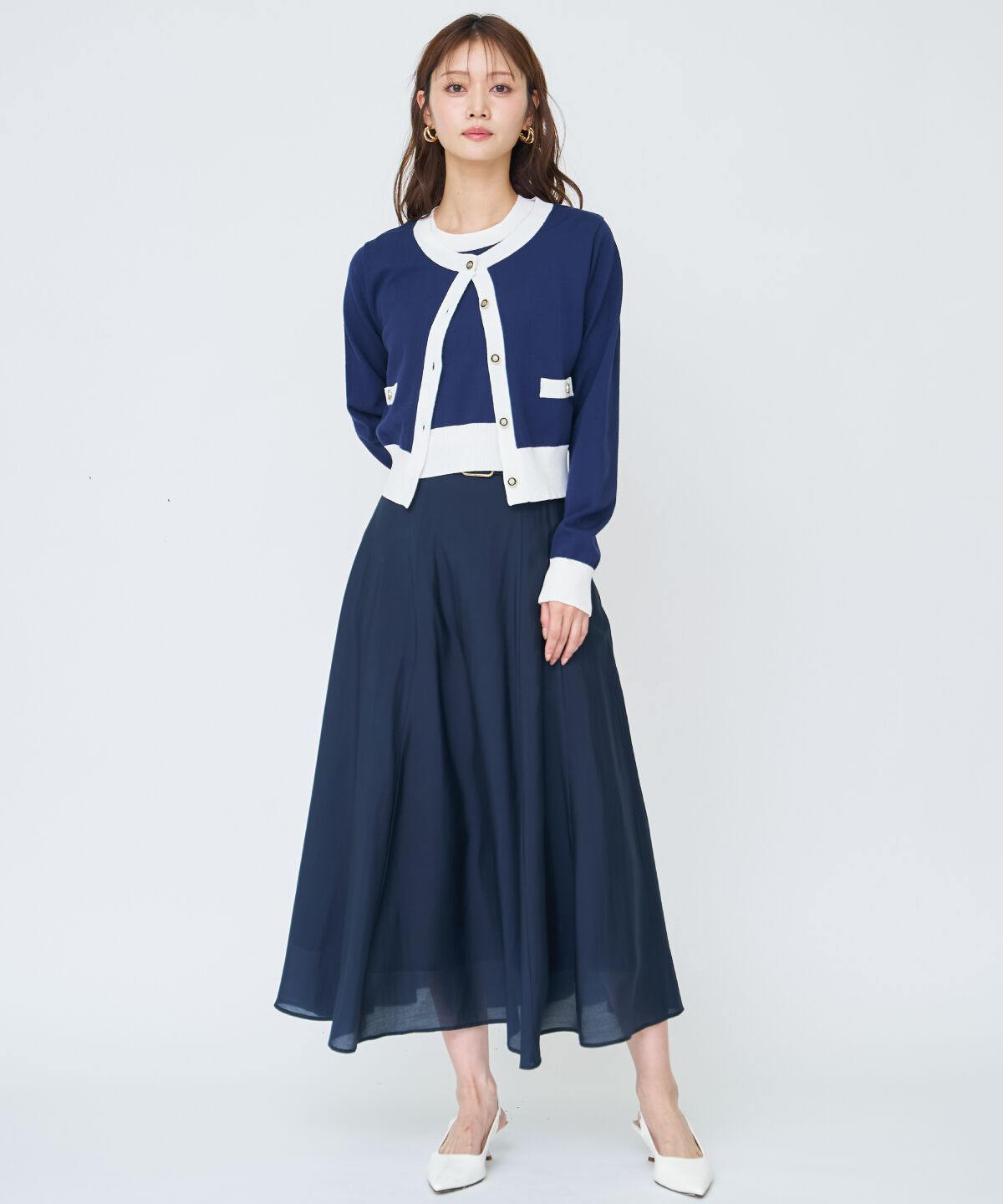 アンドクチュール「バイカラーニットアンサンブル」|カーディガン|