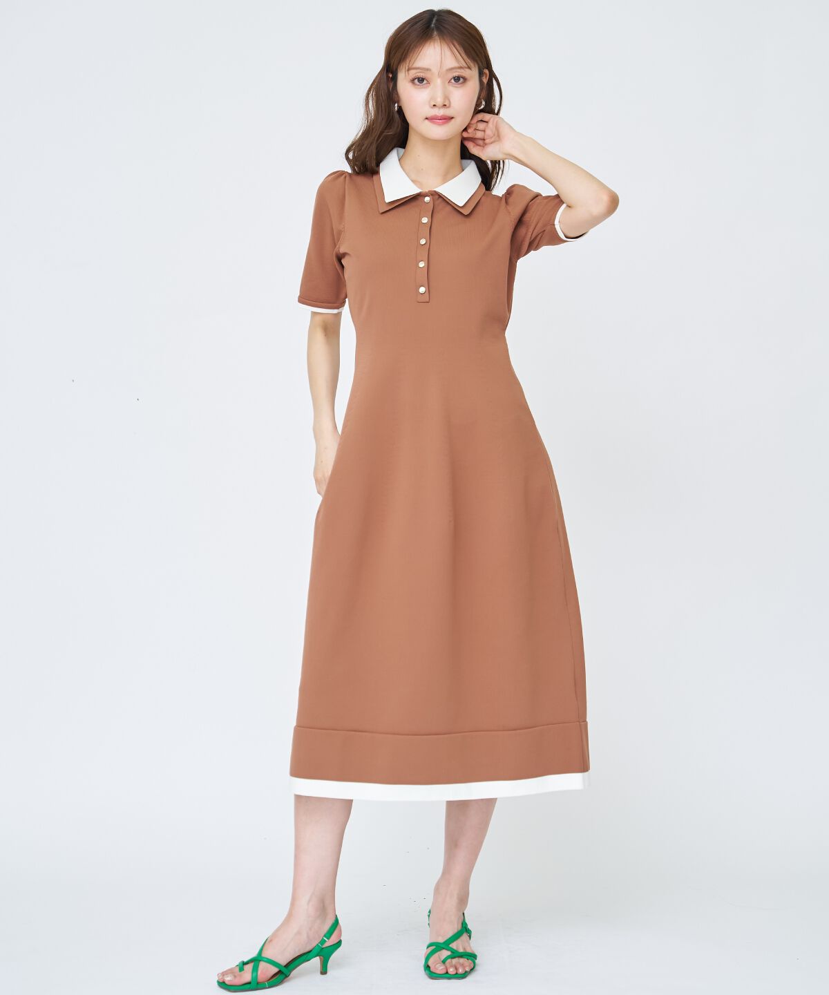 アンドクチュール「ポロニットワンピース」|ワンピース|ブラウン