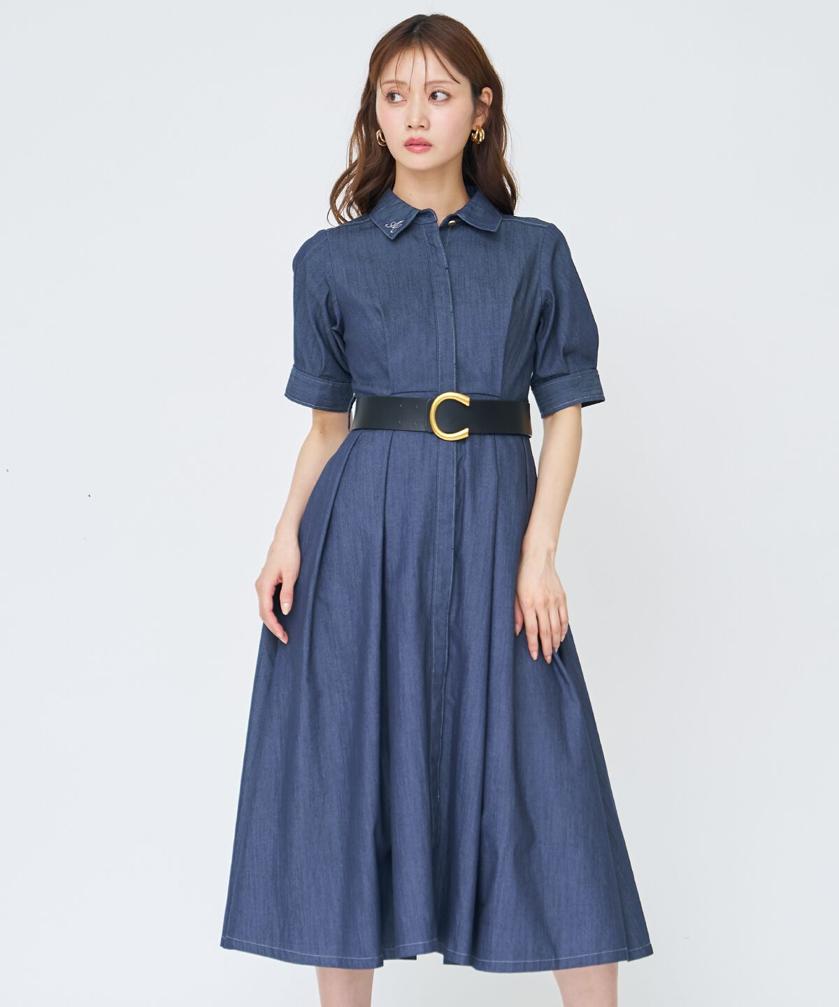 アンドクチュール「ベルト付き５分袖デニムワンピース」|ワンピース|