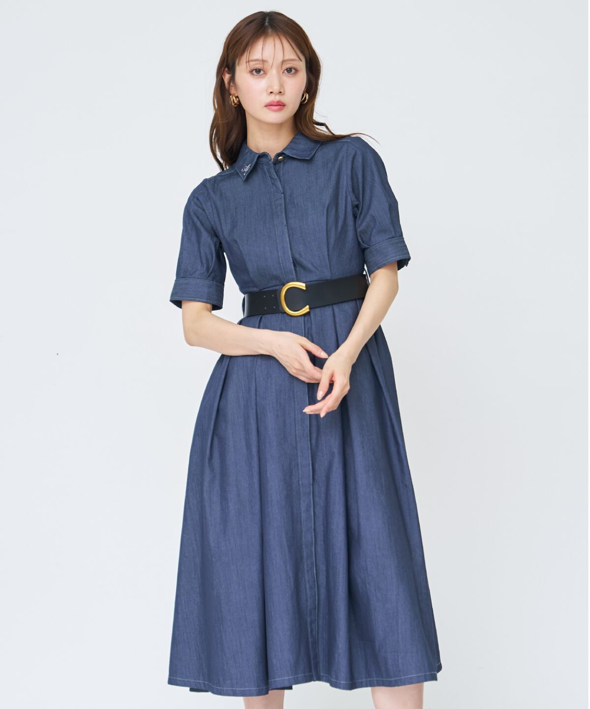 アンドクチュール「ベルト付き５分袖デニムワンピース」|ワンピース|