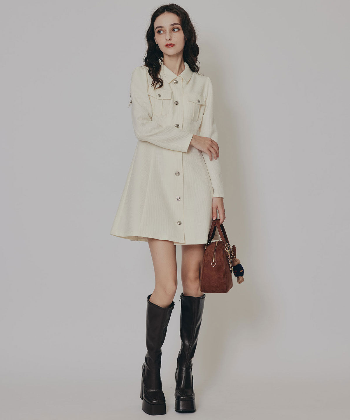 REDYAZEL「エンブレムボタンマイクロワッフルシャツワンピース」|ワンピース|