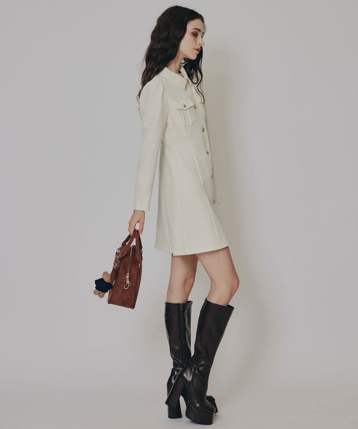 REDYAZEL「エンブレムボタンマイクロワッフルシャツワンピース」|ワンピース|